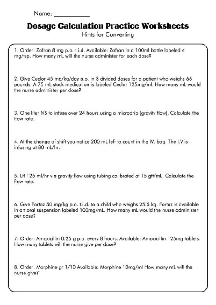 Free Dosage Calculation Practice Problems with Answers PDF