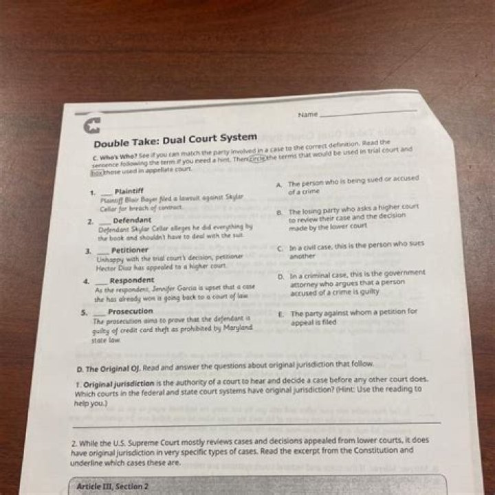 Double Take Dual Court System Answer Key PDF for Civics