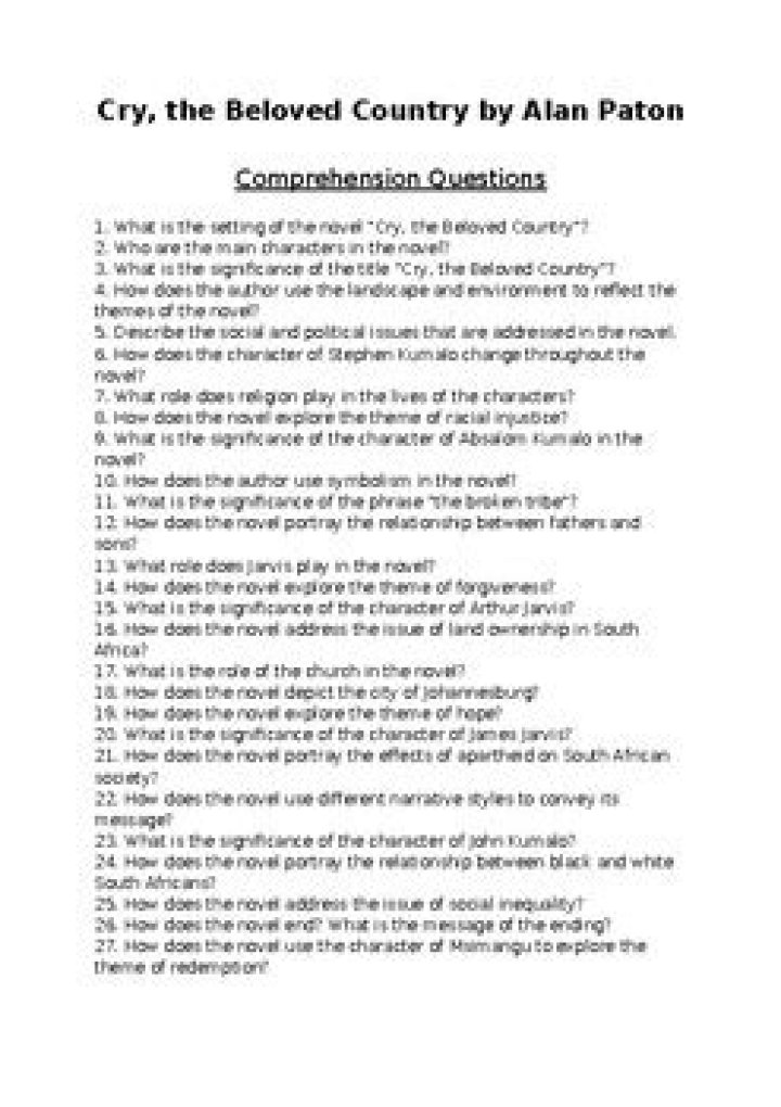 Download Cry the Beloved Country: Questions & Answers PDF