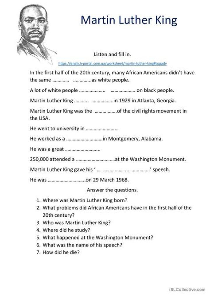 Dr. Martin Luther King Worksheet PDF for Students