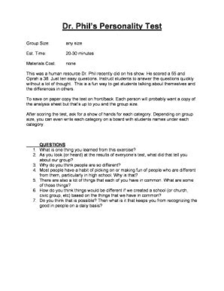 Dr. Phil Personality Test PDF: Discover Your Traits & Strengths