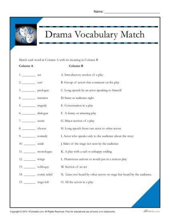 Drama Vocabulary Worksheets PDF: Boost Your Theatrical Language Skills