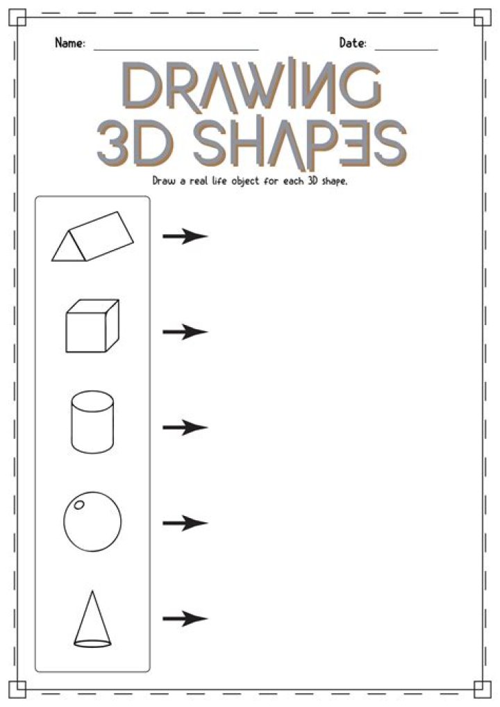 Free 3D Shapes Drawing Worksheet PDF for Students