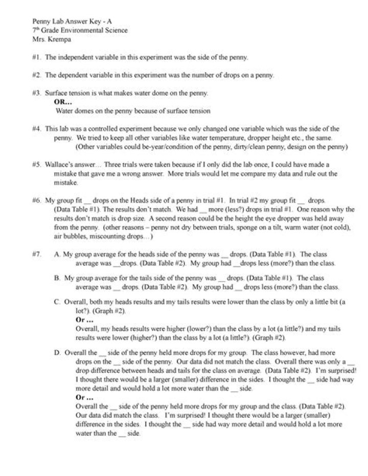 Drops on a Penny Lab Answers: PDF Guide with Full Solutions