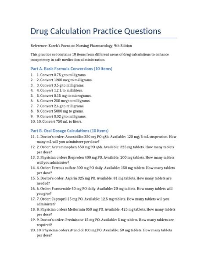 Drug Calculation Test Questions and Answers PDF Free Download