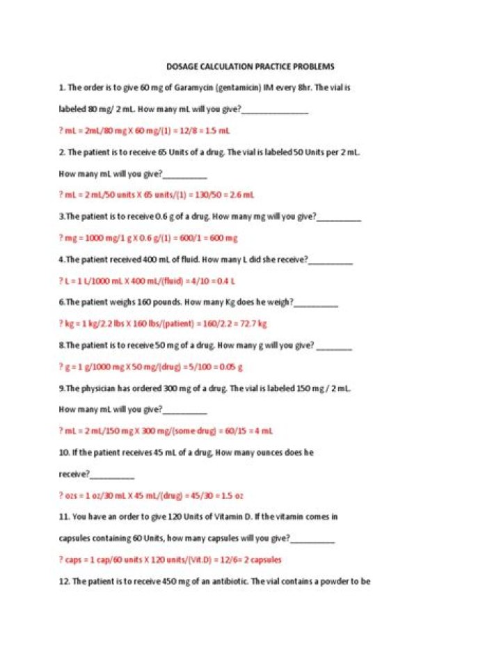 Free PDF: Drug Dosage Calculation Practice Problems with Answers