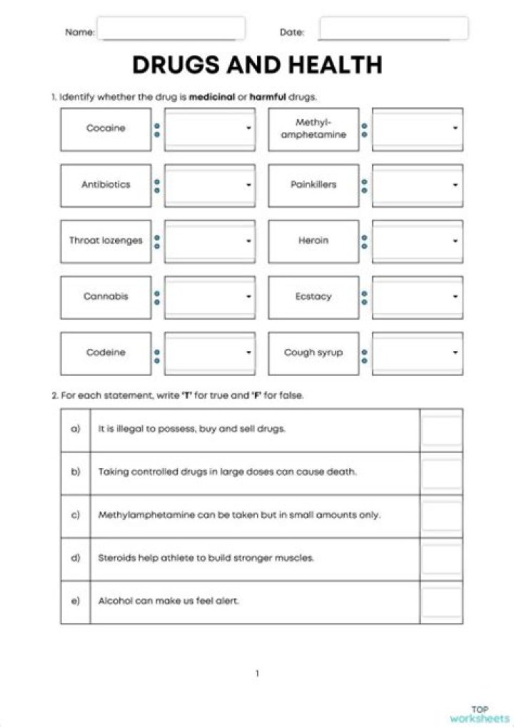 Drug Education Worksheets PDF: Free Printable Resources for Schools