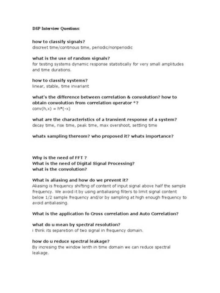 DSP Interview Questions and Answers PDF – Free Download