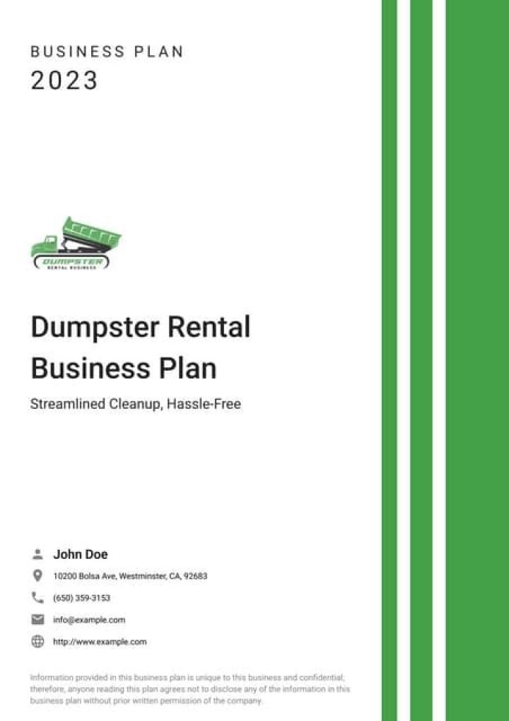 Dumpster Rental Business Plan PDF: Start Your Profitable Rental Venture Today