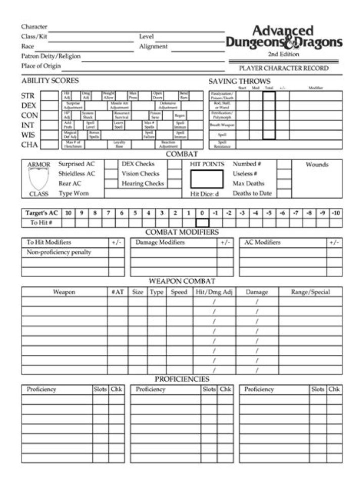 Dungeons & Dragons 1st Edition Character Sheet PDF – Download Free Printable PDF