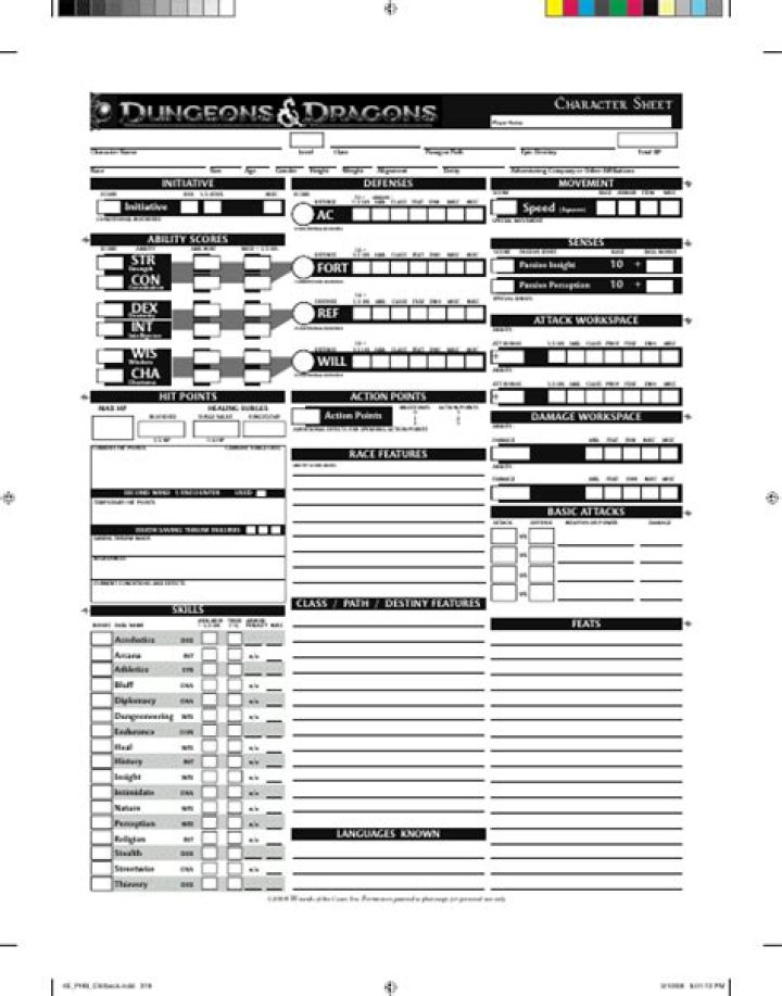 Dungeons and Dragons 4th Edition Character Sheet PDF – Instant Download