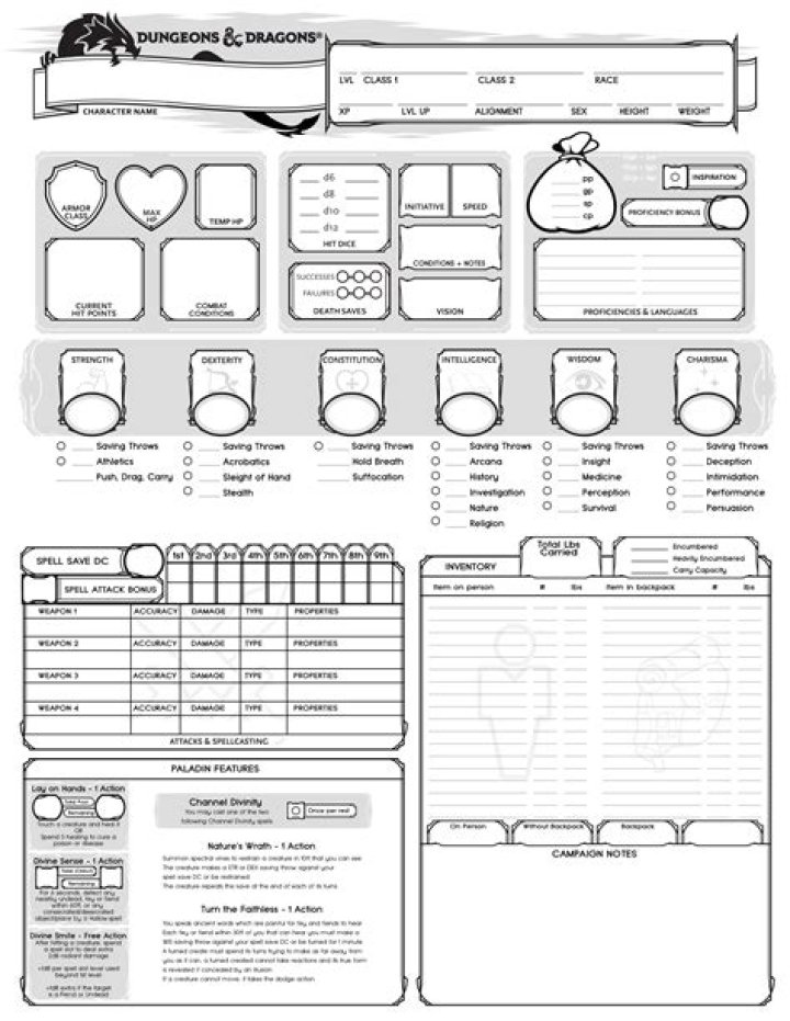 Free Dungeons and Dragons Character Sheet PDF for Instant Download