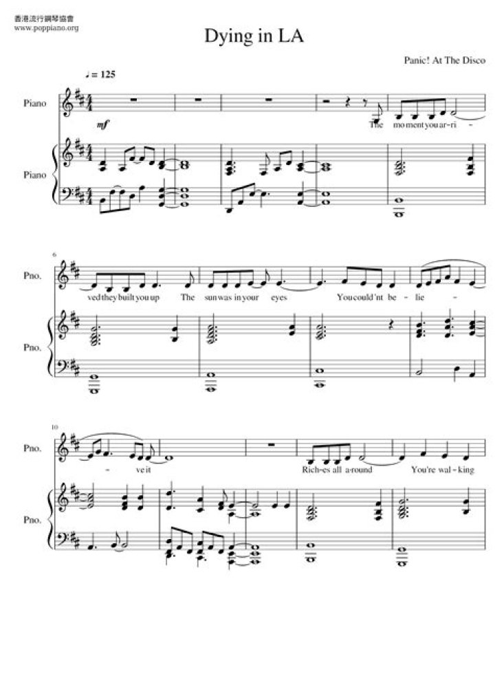 Dying in La Sheet Music PDF – Download Tragic Scores Instantly