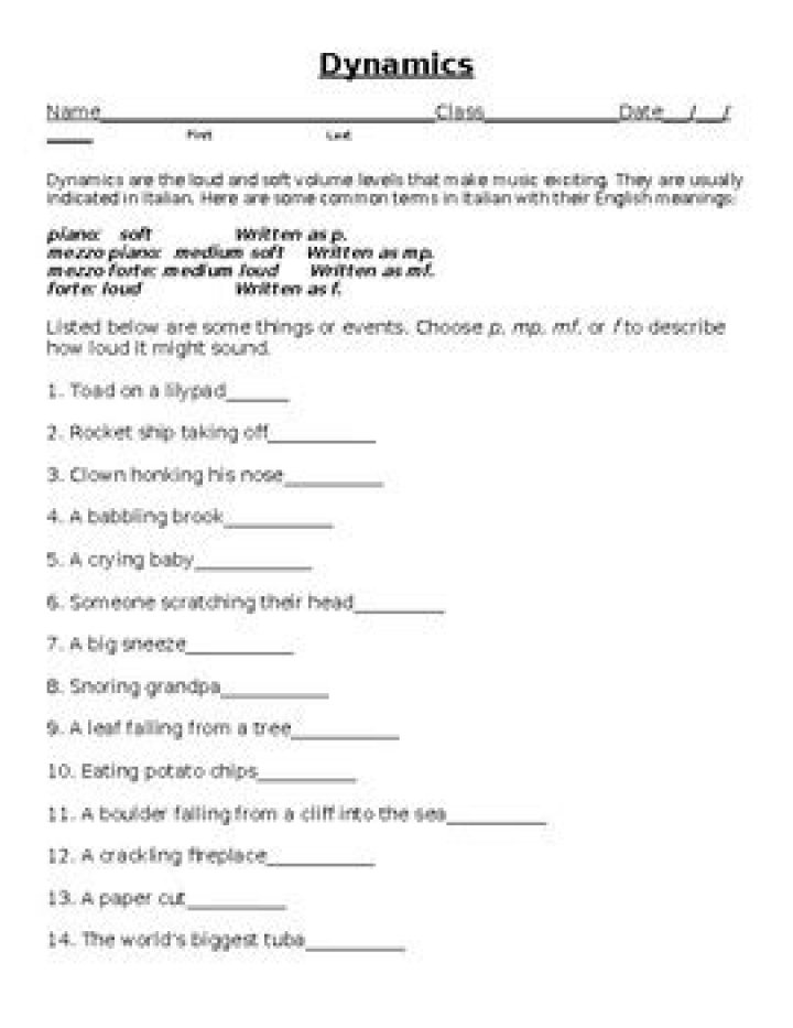 Dynamics in Music Worksheet PDF for Student Practice
