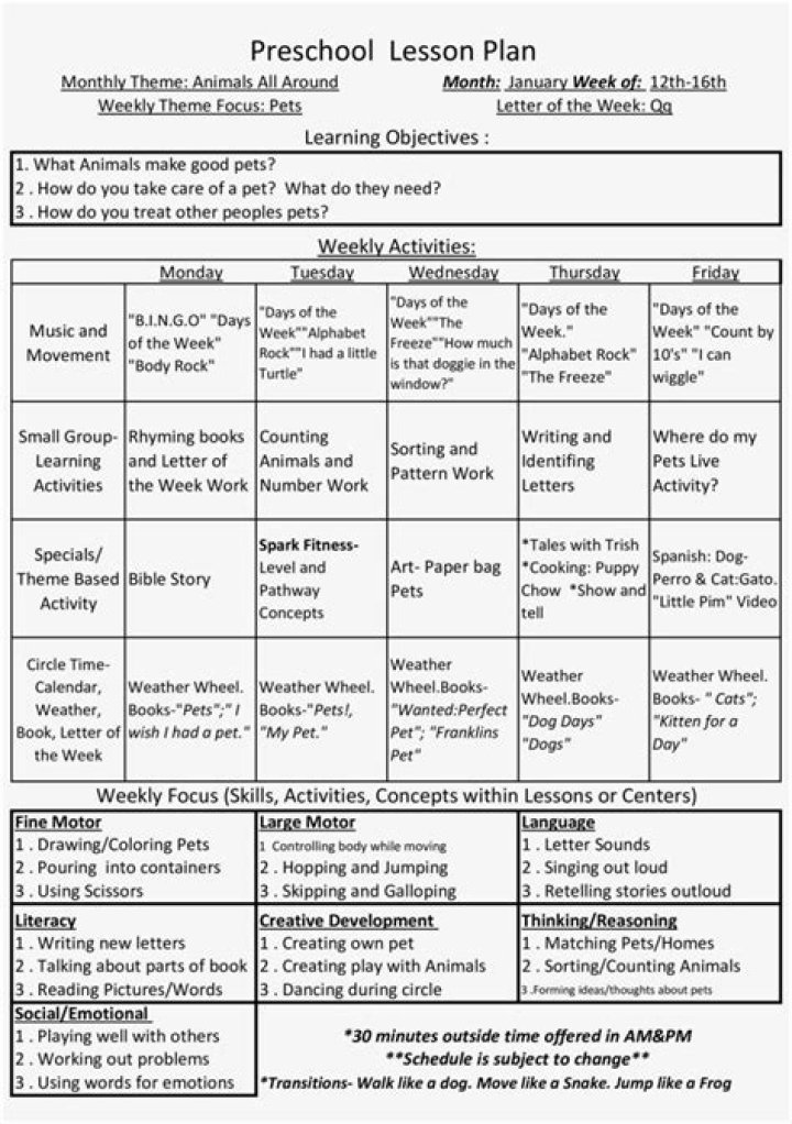Free Early Childhood Lesson Plan for Preschool PDF Download