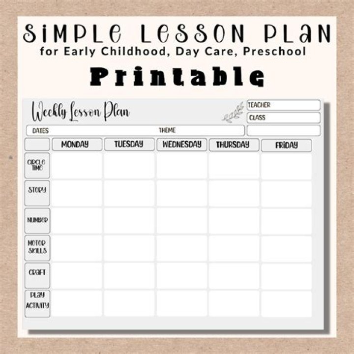 Early Childhood Printable Free Weekly Lesson Plan Template PDF