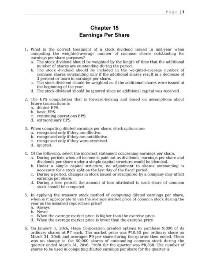 Earnings Per Share Questions and Answers PDF Guide