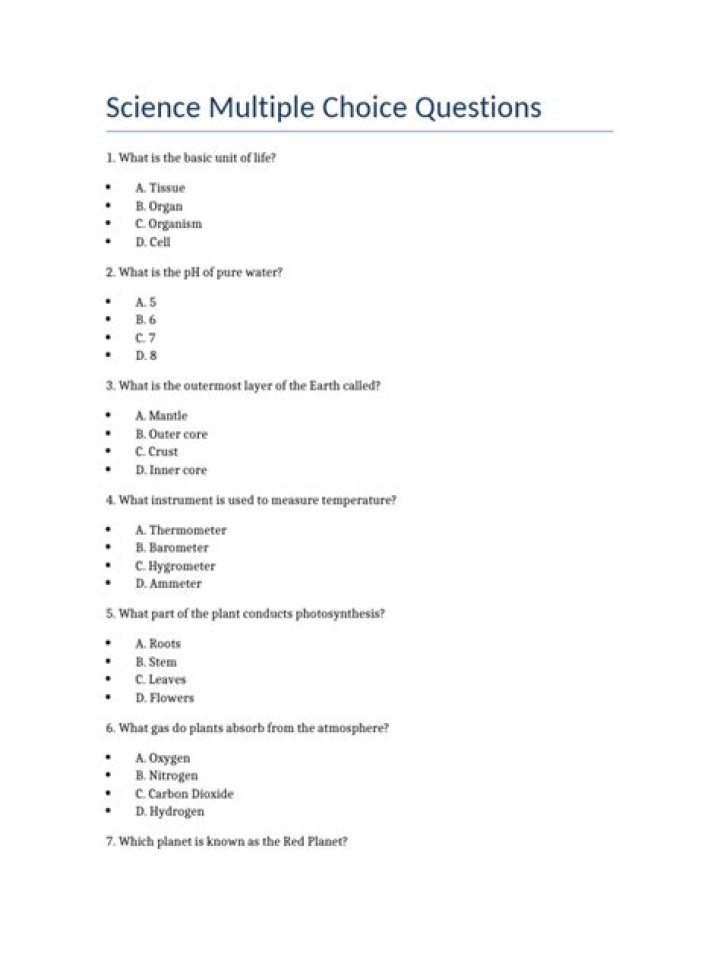 Earth and Life Science Multiple Choice Questions with Answers PDF