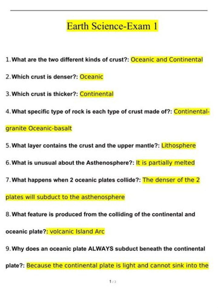 Earth Science Test Questions and Answers PDF for Students