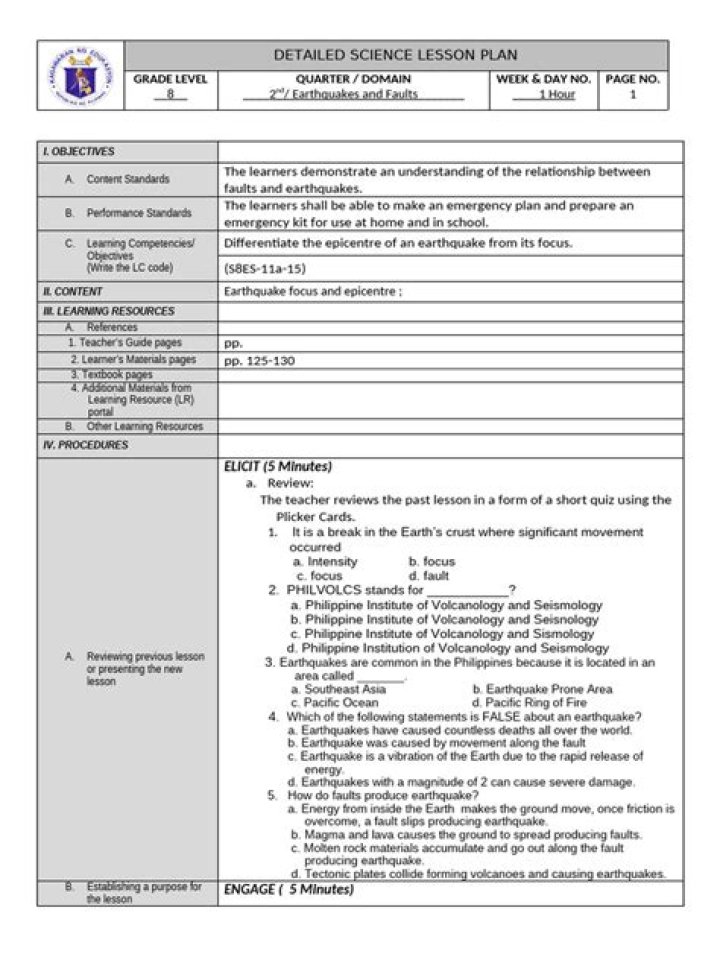 Free Earthquake Lesson Plan PDF for Teachers