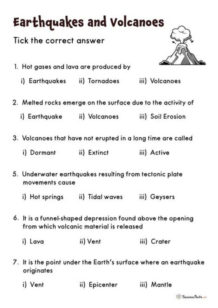 Earthquakes and Volcanoes Worksheet PDF Answer Key with Answers