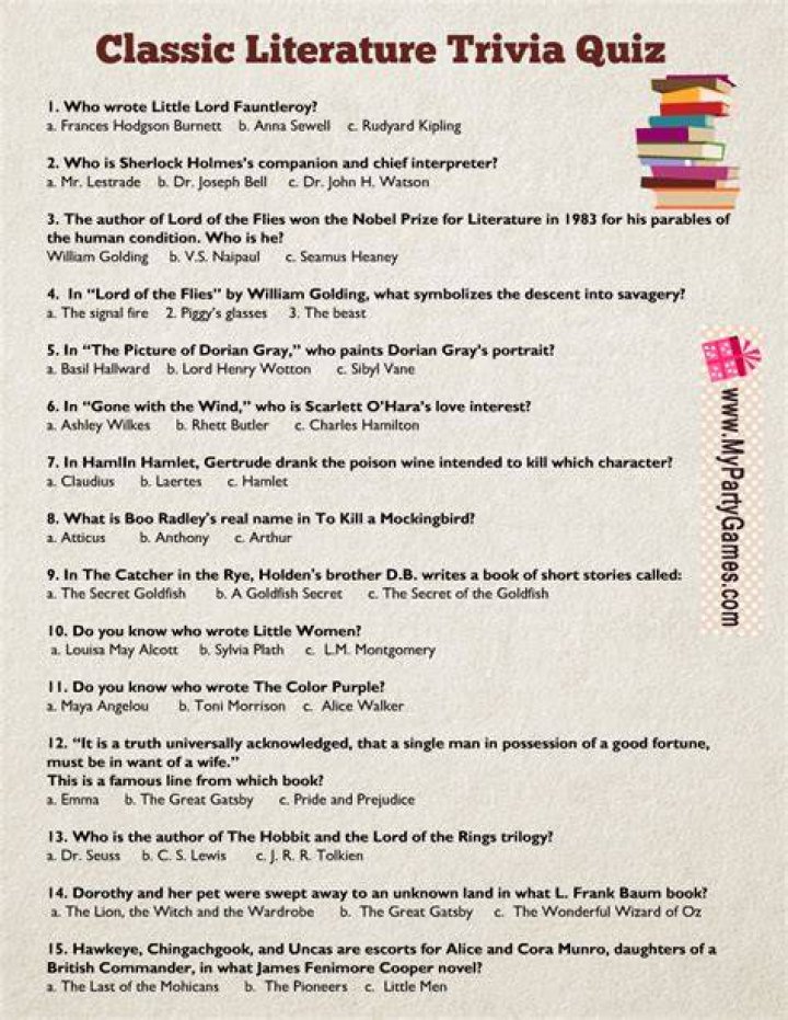 Easy Literature Quiz with Answers PDF Download