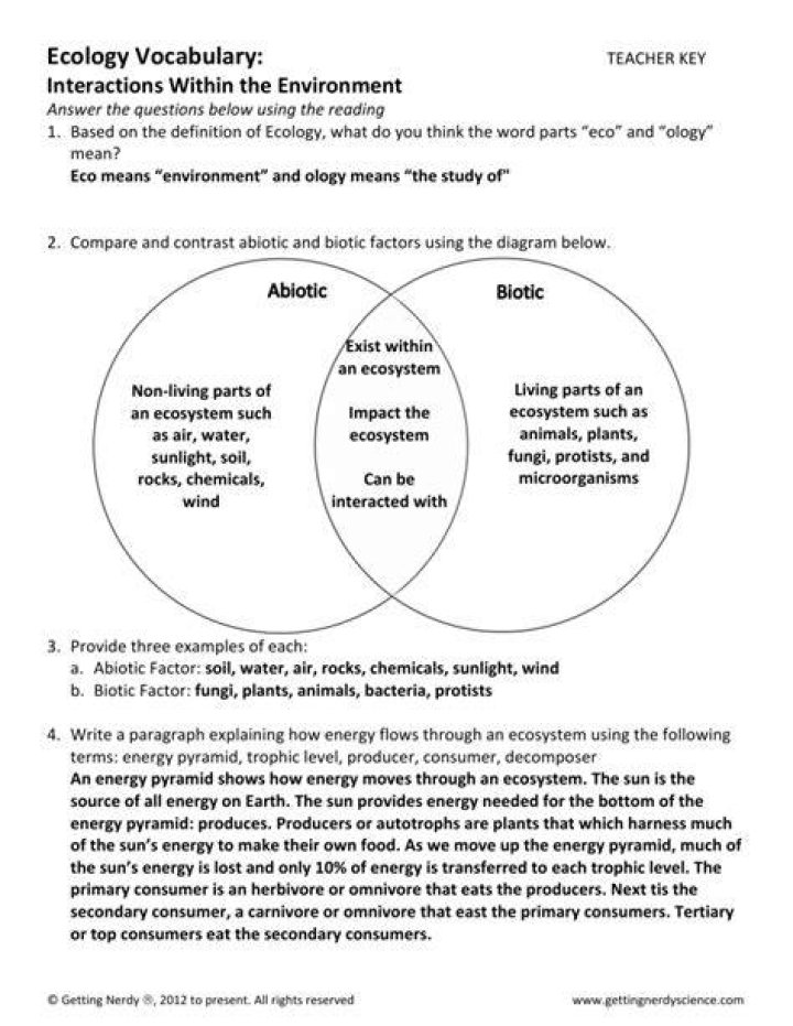 Ecology Interactions in the Environment: Answer Key & Guide