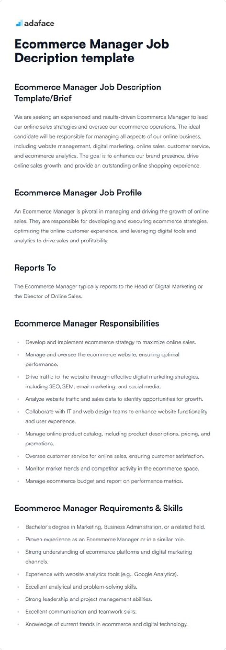 Ecommerce Manager Job Description PDF – Full Career Guide