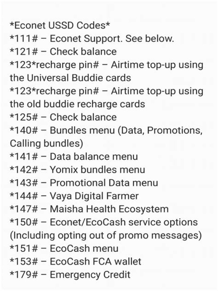 Econet Codes List PDF: Download Official Network Access Codes