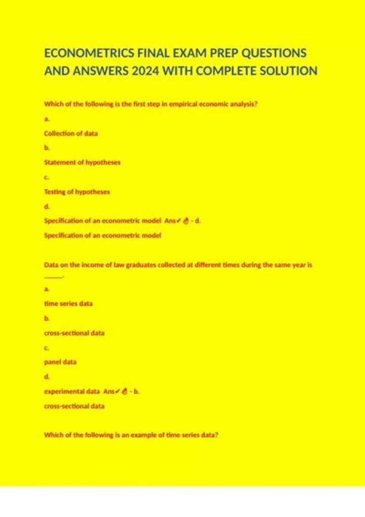 Econometrics Final Exam Questions & Answers PDF – Expert Study Resource