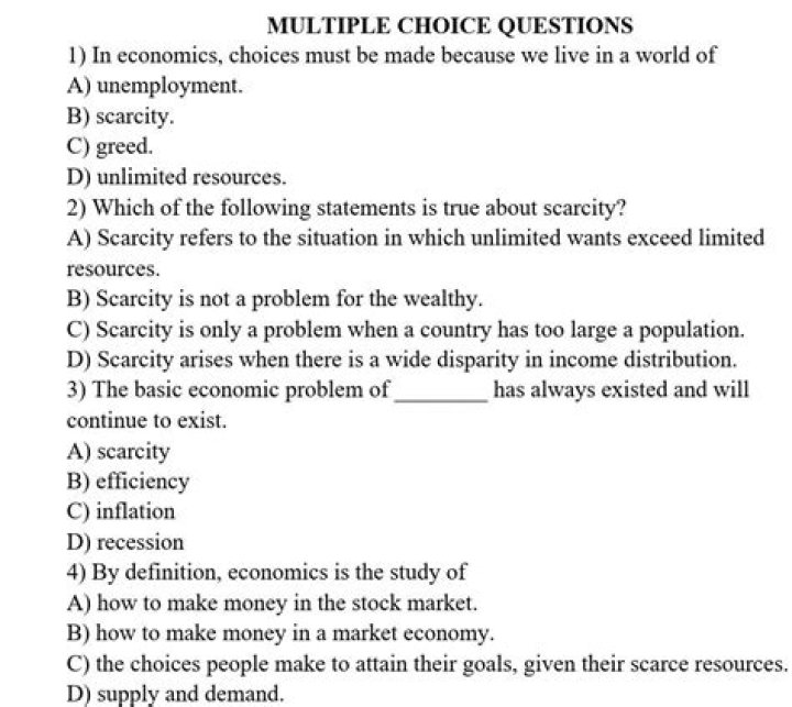Economics Multiple Choice Questions Chapter 1 with Answers PDF