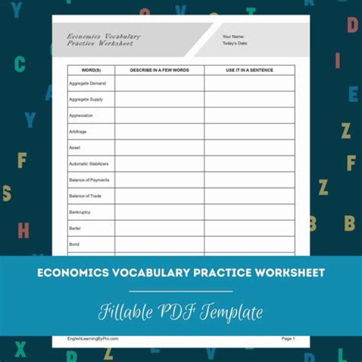 Economics Vocabulary Worksheet PDF for Students & Teachers