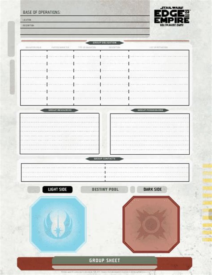 Edge of the Empire Character Sheet – Fillable PDF Download