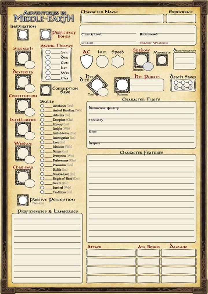 Editable PDF Character Sheet 5e for Tabletop RPGs