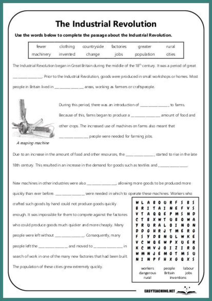 Effects of the Industrial Revolution Worksheet Answer Key PDF with Answers