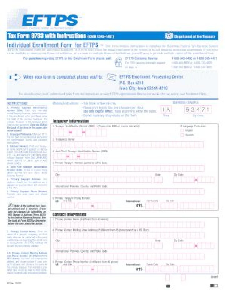 EFTPS Direct Payment Worksheet Long Form PDF – Official Form