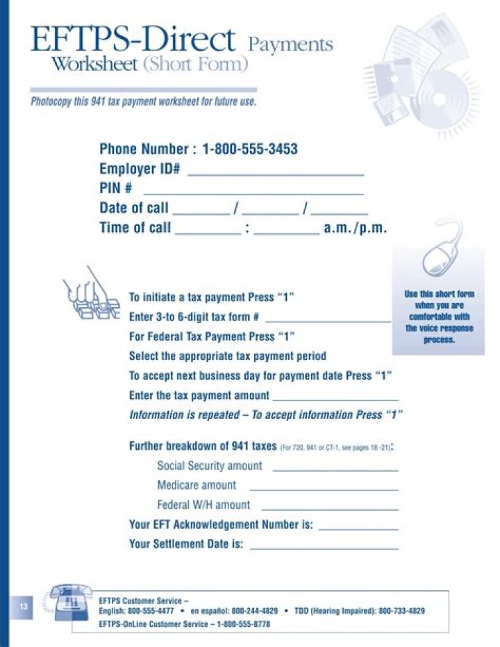 Download Free EFTPS Worksheet PDF – Official Form Template