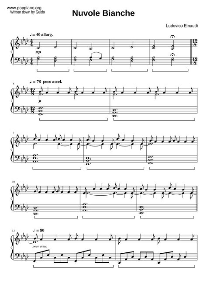 Einaudi Nuvole Bianche Sheet Music PDF Download