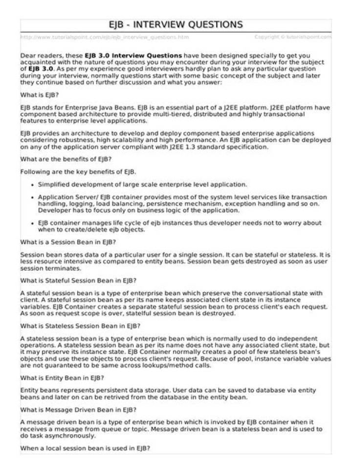 EJB Interview Questions PDF: Master Java Enterprise Beans Interview Prep