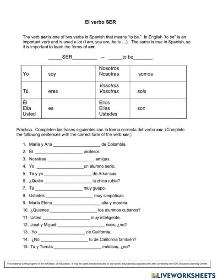 Ser Verb Worksheet PDF Answers – Free Download with Step-by-Step Exercises