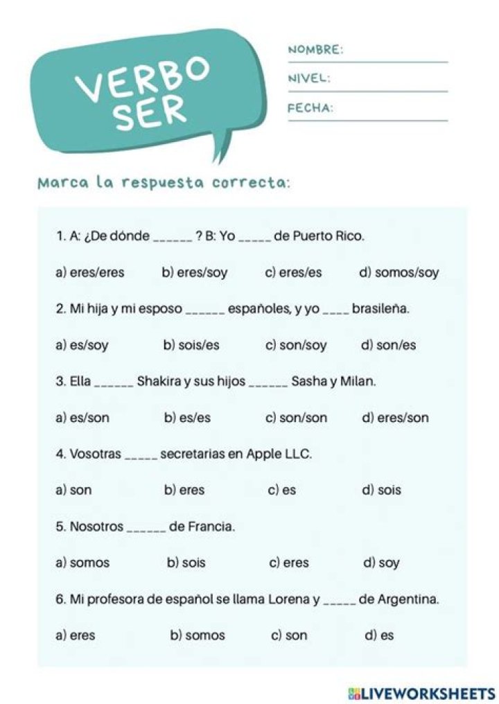 El Verbo Ser Worksheet PDF: Practice & Lessons for Students