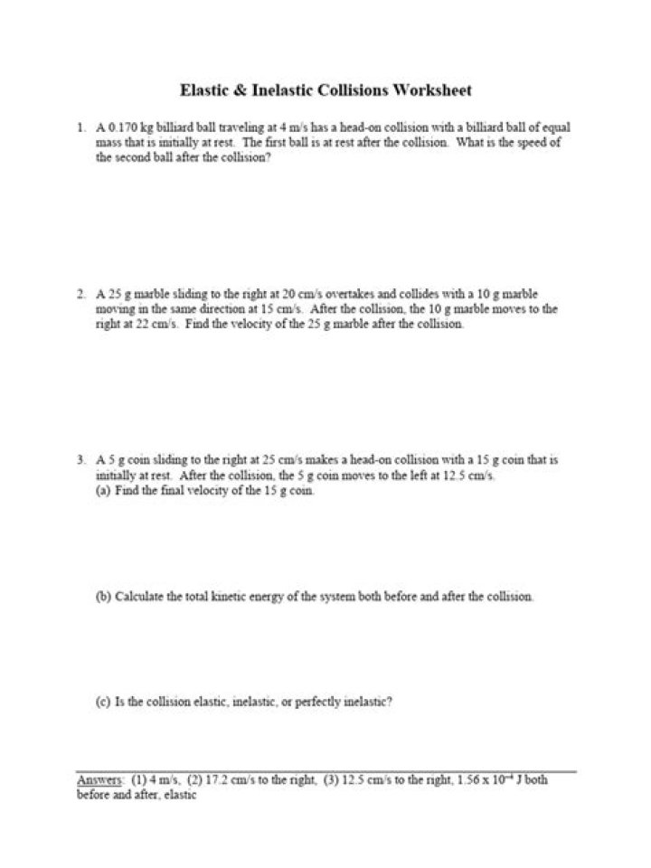 Elastic Collision Problems Worksheet with Answers PDF – Perfect for Physics Students
