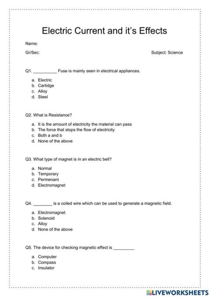 Electric Current Worksheet PDF: Free Practice Problems for Students