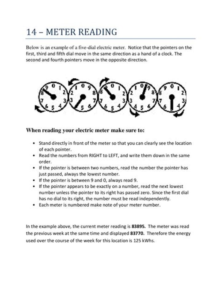 Free Electric Meter Reading Worksheet with Answers PDF