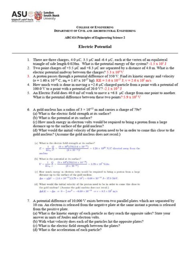 Electric Potential Worksheet PDF – Practice Problems & Answers