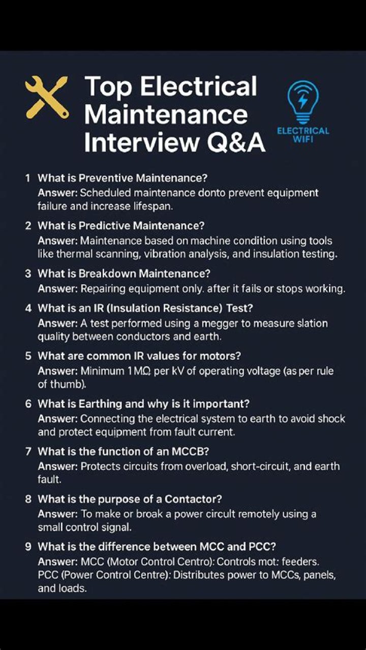 Electrical Maintenance Interview Questions & Answers: Free PDF Download