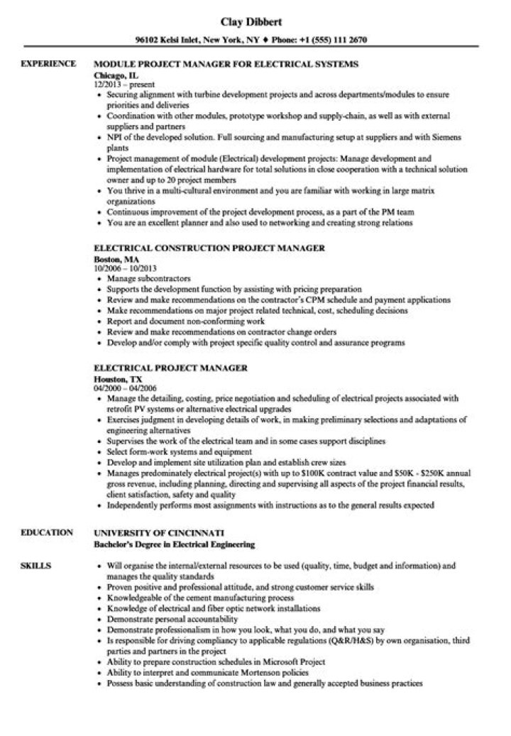 Electrical Project Manager Resume PDF Template for Professional Success