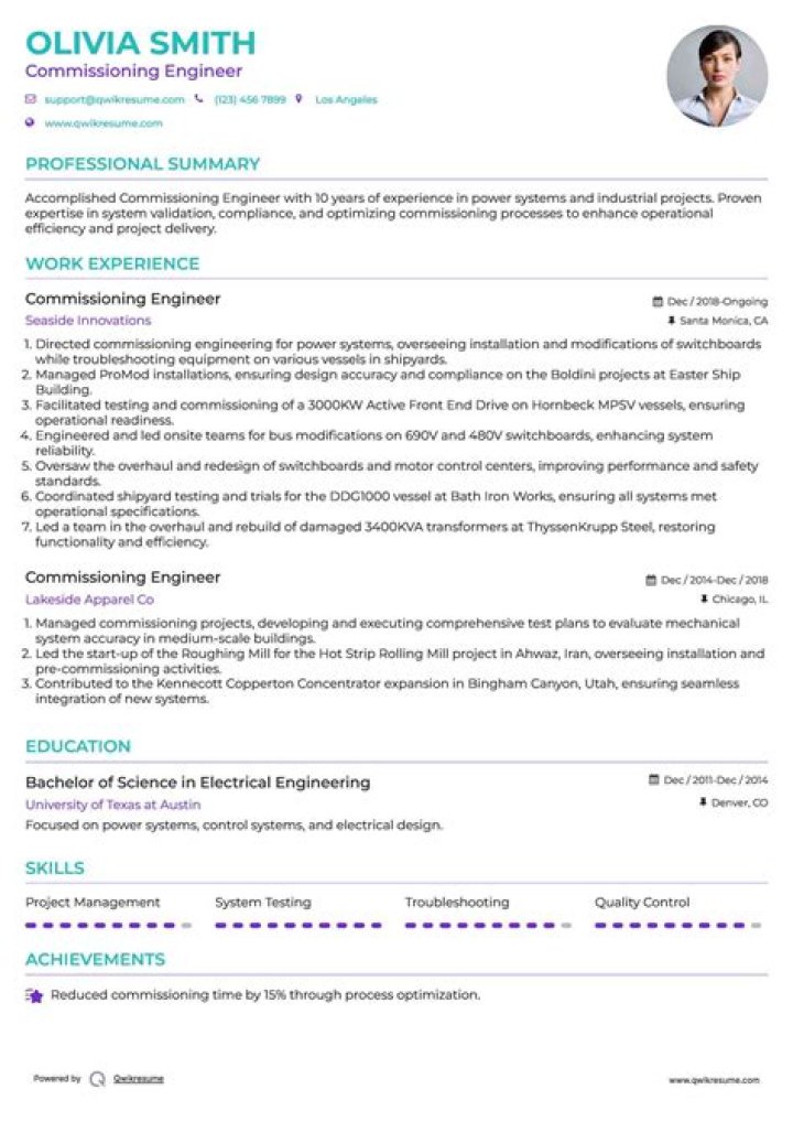 Electrical Testing & Commissioning Engineer Resume PDF for Job Search