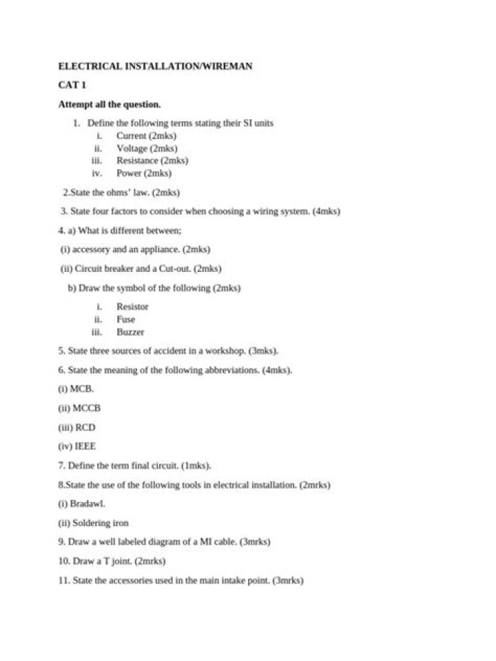Electrical Wireman Exam Questions PDF: Free Practice Tests