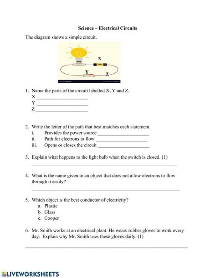 Free Class 6 Electricity & Circuits Worksheets with Answers PDF